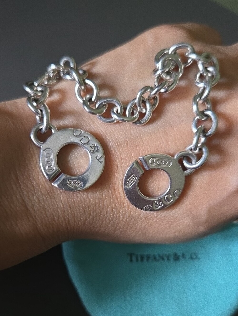 Tiffany & Co 1837 T&Co Interlocking Circles Toggle Bracelet Sterling Silver 7"